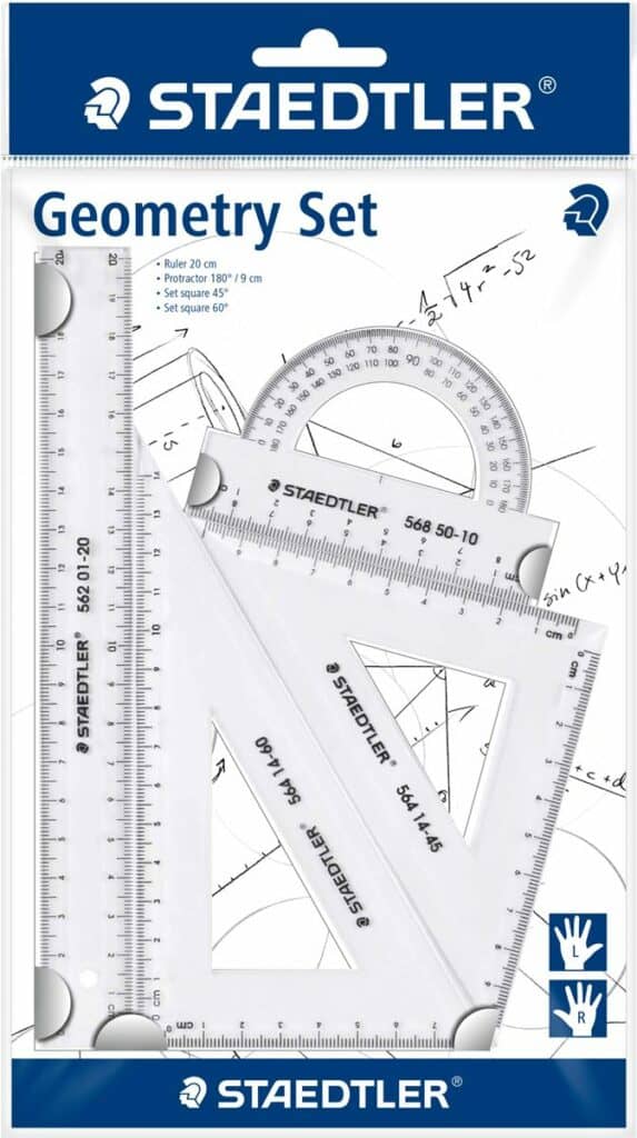 STAEDTLER Geometry Set( Ruler 20cm- Protractor 9cm - Set Square 45/45 - Set Square 60/30 )