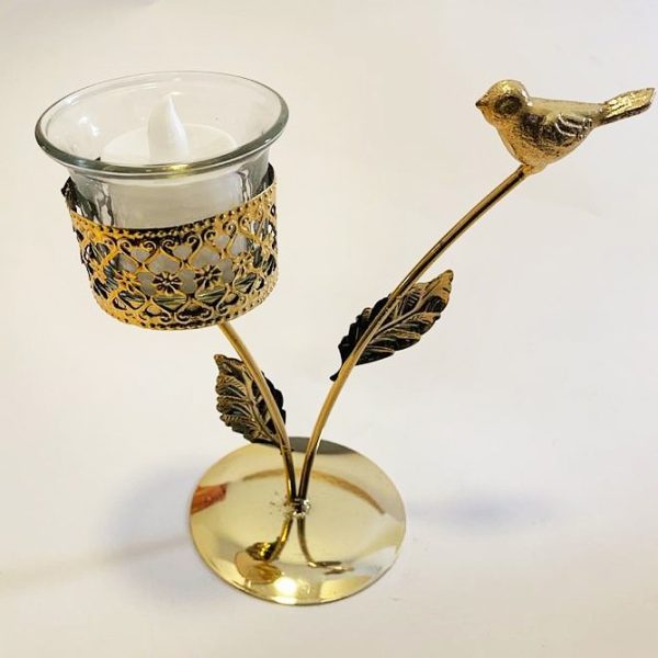 Golden Candle Holder with a flying bird