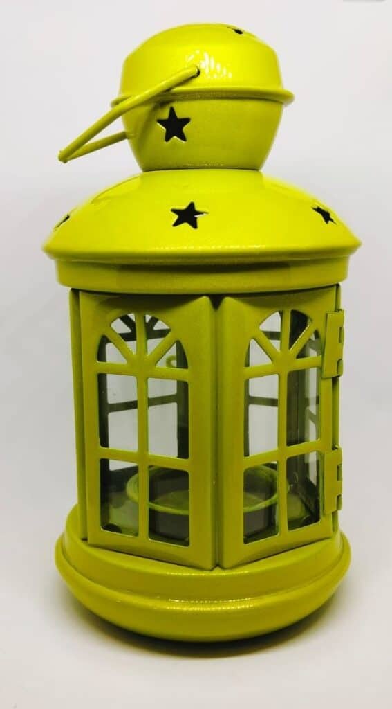 Ramadan Lantern Green Metal with Candle Light