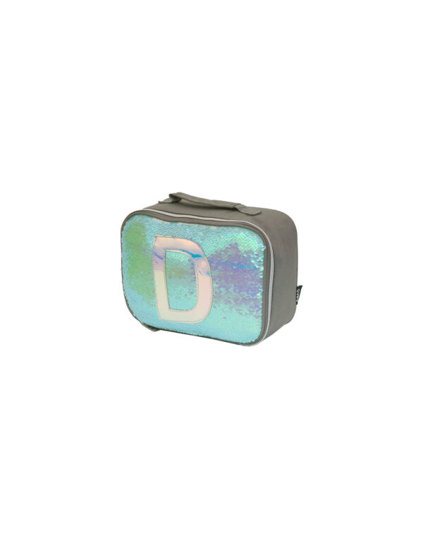 Unicorn Blue Sequin Lunch bag with Letter “D” - Image 2