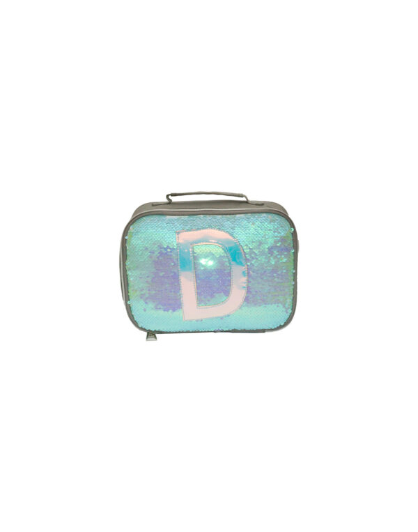 Unicorn Blue Sequin Lunch bag with Letter “D”