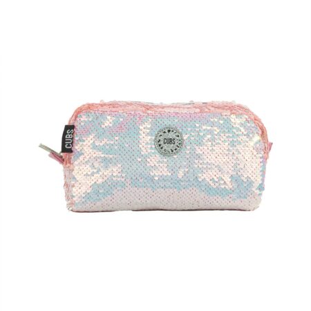 White/Peach Sequin Pencil Case
