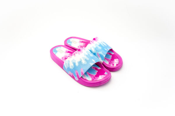HUES OF BLUES AND SPLASHES OF PINK TIE DYE WOMEN SLIDE