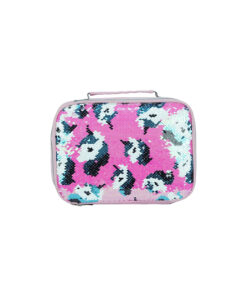 Unicorn Face Pink Sequin Lunch Bag