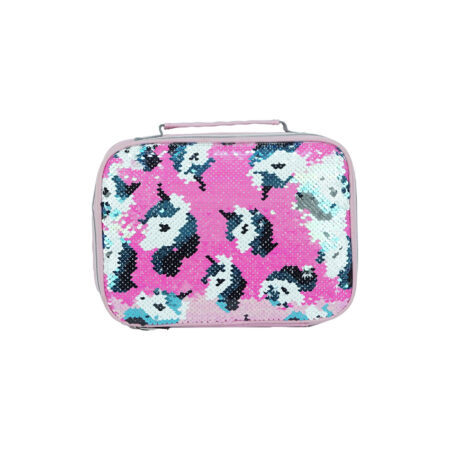 Unicorn Face Pink Sequin Lunch Bag