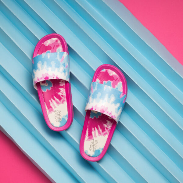 HUES OF BLUES AND SPLASHES OF PINK TIE DYE WOMEN SLIDE - Image 2