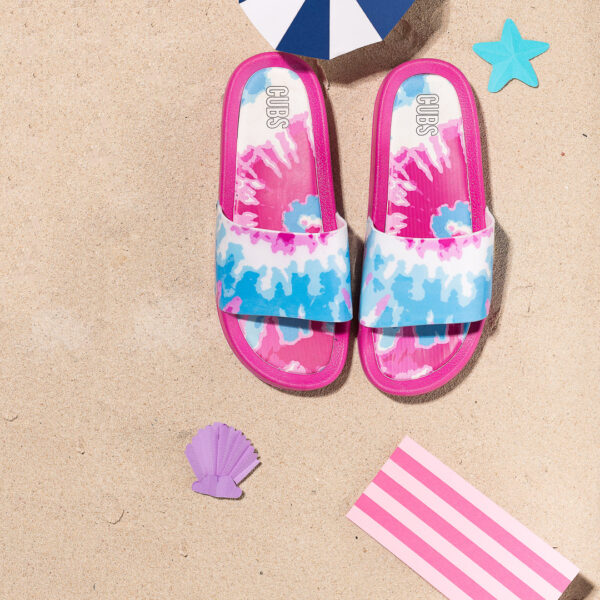 HUES OF BLUES AND SPLASHES OF PINK TIE DYE WOMEN SLIDE - Image 3